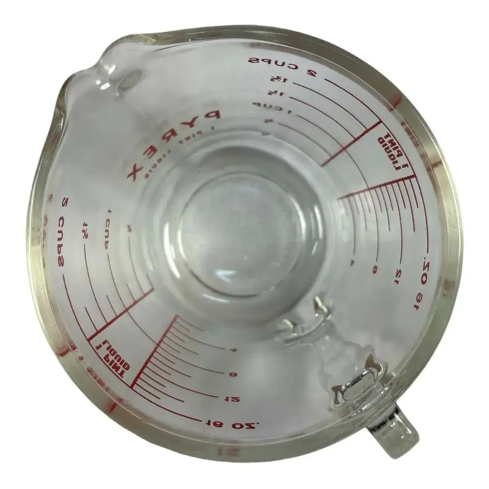 Vtg PYREX 516 Glass Measuring Cup Red Lettering D Handle 2 Cup 1 Pint No Metric